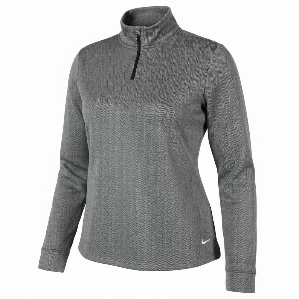 Nike Women's One Therma-FIT Long-Sleeve 1/4 Zip Top Black Smoke Gray Size XL